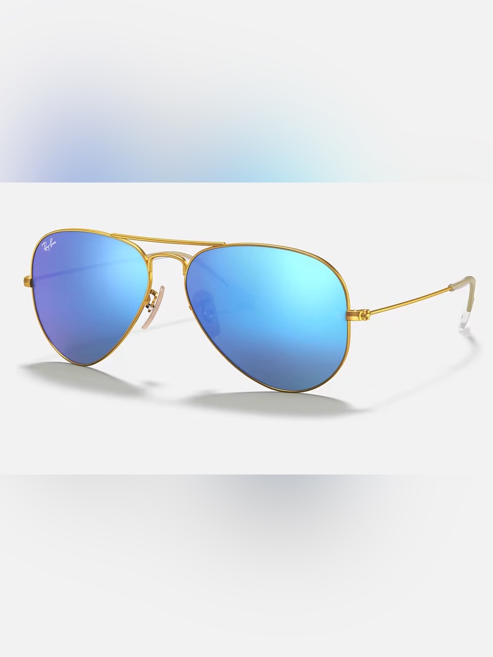 Ray-Ban Women Gold Aviator Sunglasses with Blue Mirrored Lenses